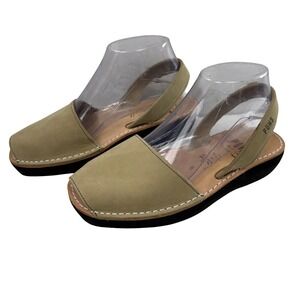 PONS Avarca Sandals Women Size 8 Tan Leather Slingback Wedge Shoes Spain Comfort